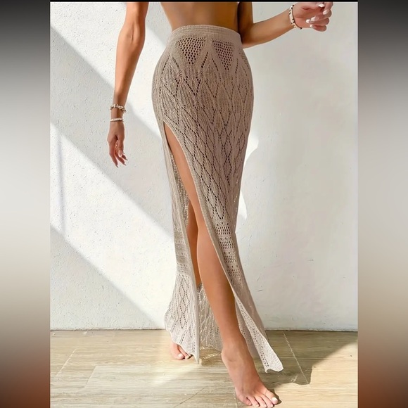 Beige Crochet Knit Maxi Skirt - Picture 3 of 10